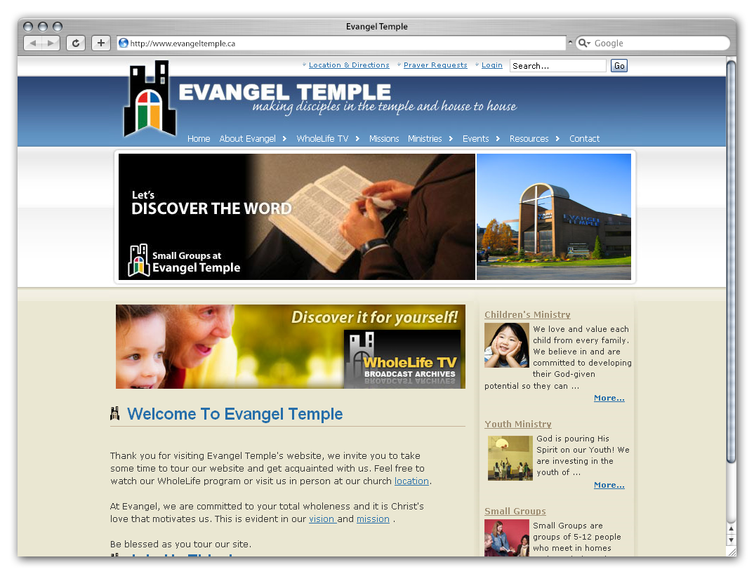 Evangel Temple website by Phenom Design Studio